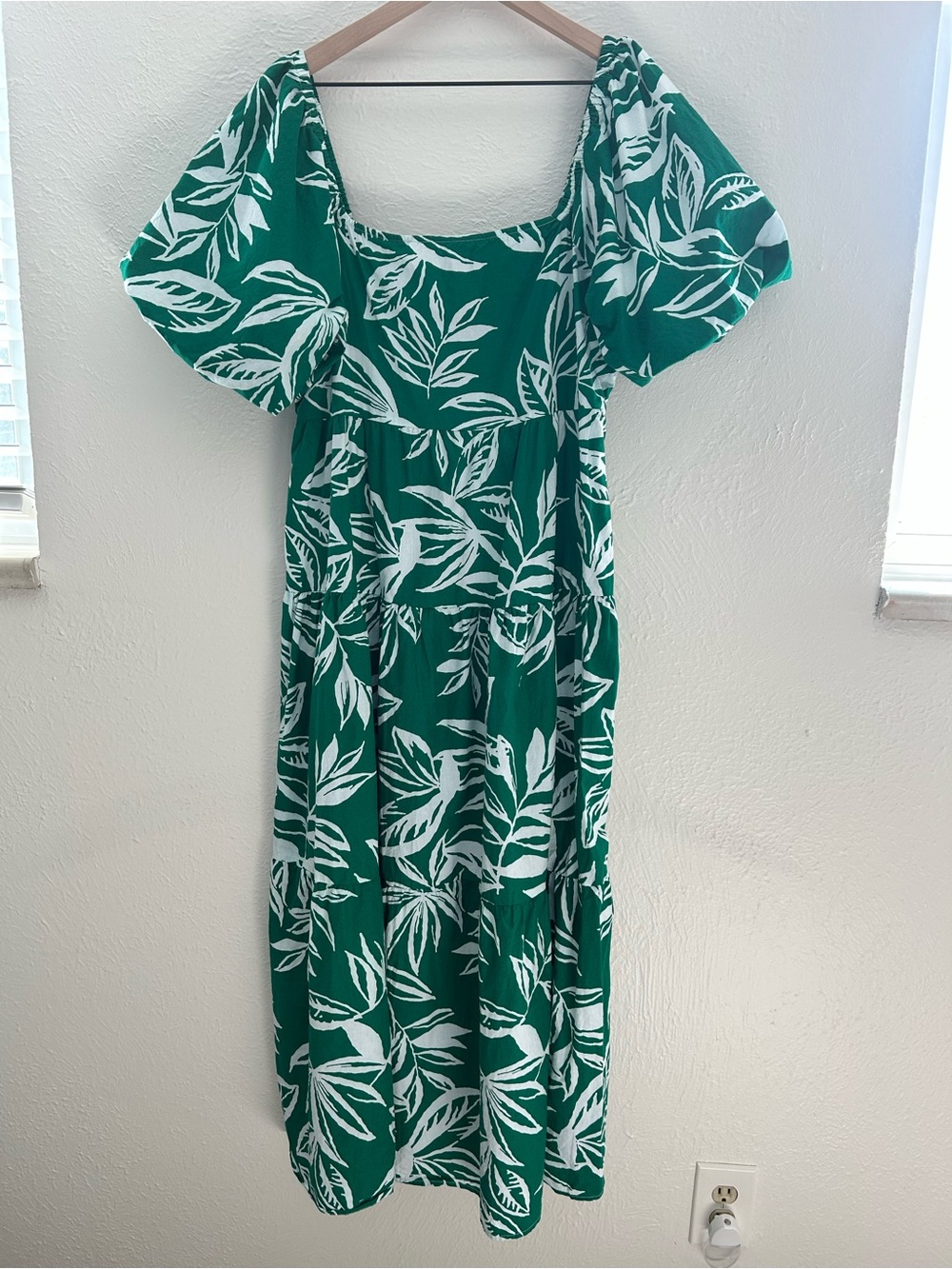 Meadow Rhodes Tropical Leaf Print Maxi Dress XL Cottagecore Romantic Vacation
